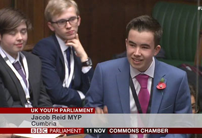 Carlisle and Eden MYP Jacob Reid speaking at the House of Commons