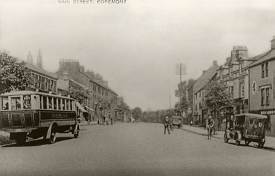 Egremont Main Street with charabanc, motor car and bicycle